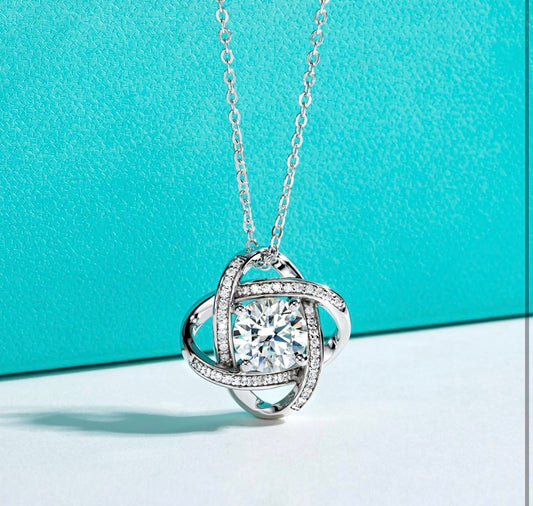 Moissanite love knot Pendant Necklace 3cttw D Color VVS1 925 Sterling Silver Adjustable Necklace