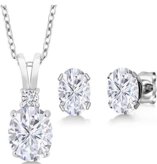 3.37 Carats Moissanite Pendant Necklace Earrings Set For Women 925 Sterling Silver .