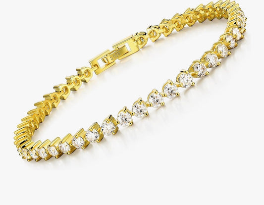Moissanite Sterling Silver Yellow Gold Tennis Bracelet White Gold Plated 925 Silver Chain - Gold Prong Setting Sparkling VVS1 Solitaire