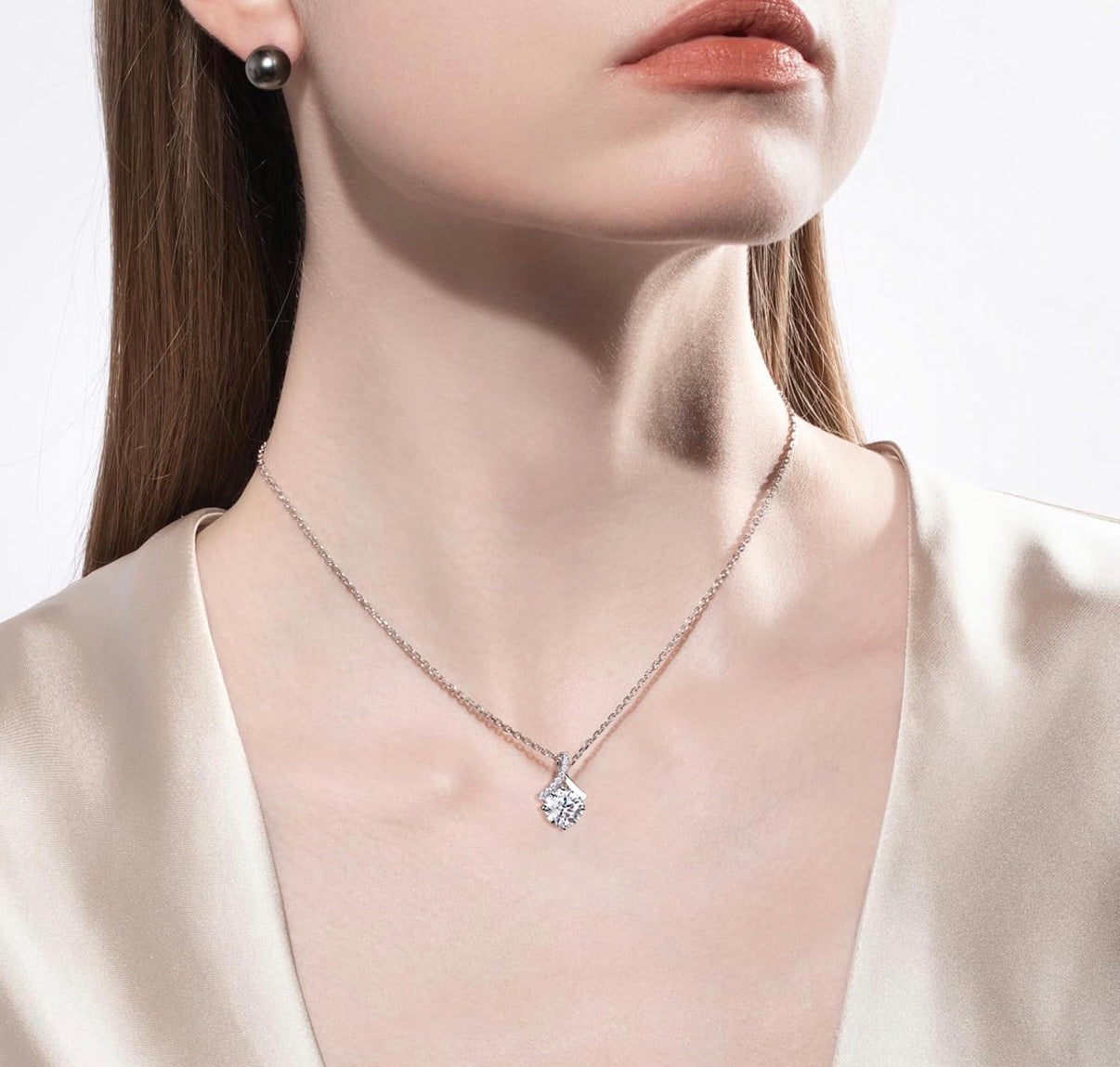 Pendant Ribbon Necklace for Women 2 Ct Center Stone D Color VVS1 Clarity Round Brilliant Cut 925 Sterling Silver
