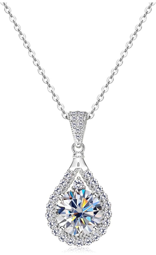 1 Carat Moissanite Engagement Pendant Necklace, D Color VVS1 Clarity 925 Sterling Silver Pear Shaped