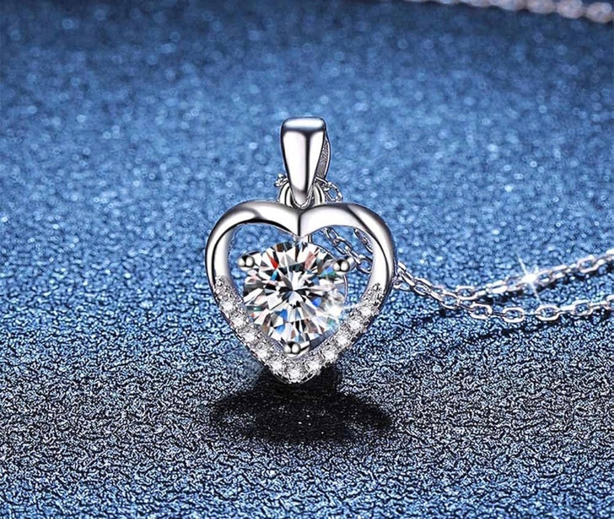 Beautiful 1 .0 Carat Moissanite Heart Cut Pendant Necklace for Women, D Color VVS Clarity
