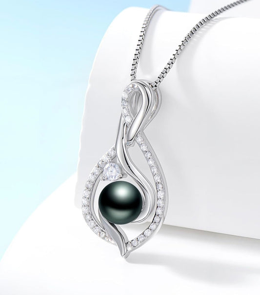 Tahitian Black Pearl AAAA 18K Gold Plated Sterling Silver Pendant Necklace for Women
