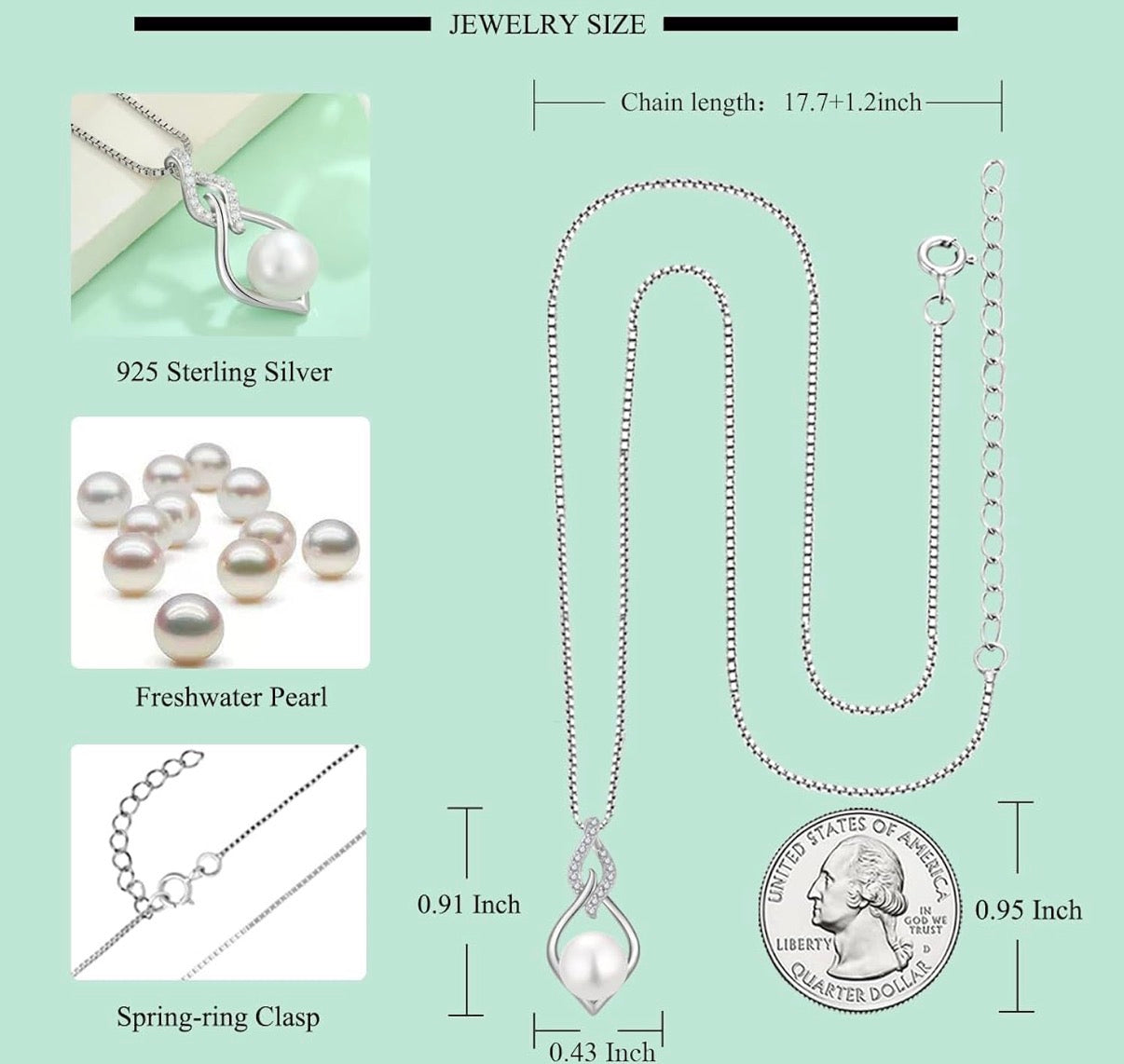 Infinity Pearl Pendant Necklace 925 Sterling Silver