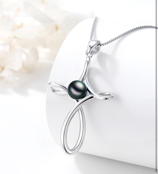 Tahitian Black Pearl AAAA 18K Gold Plated Sterling Silver Pendant Necklace for Women