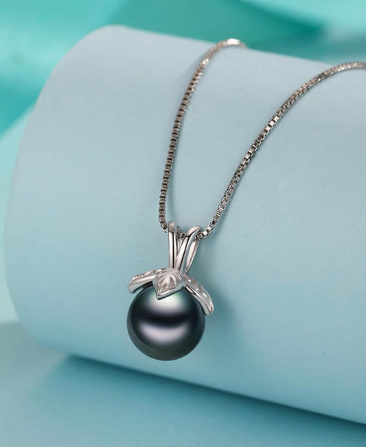 Tahitian Black Pearl AAAA 18K Gold Plated Sterling Silver Pendant Necklace for Women