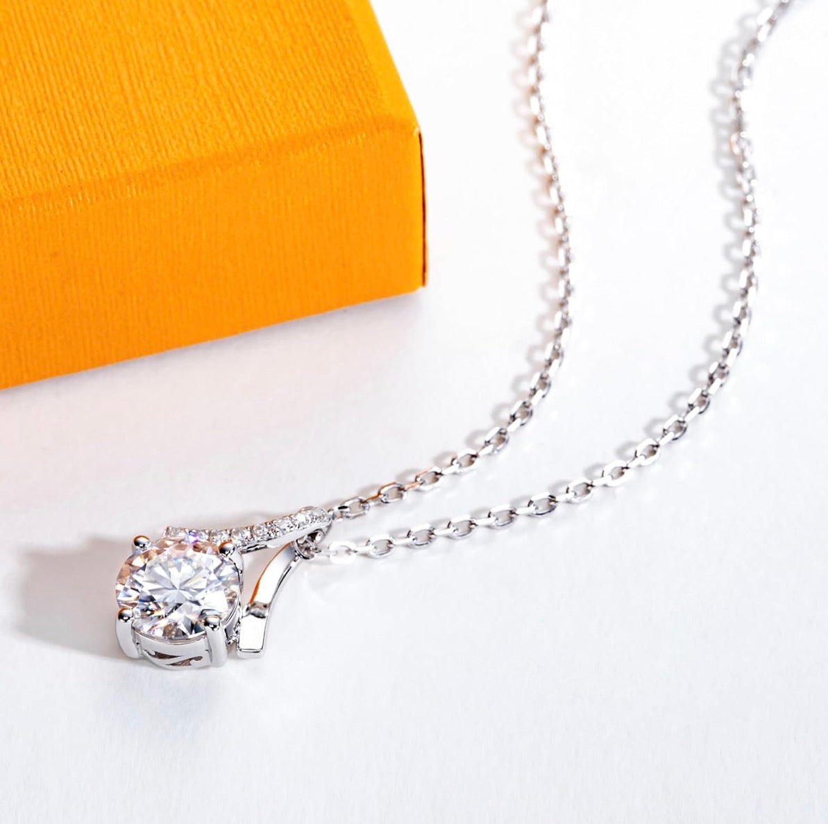 Pendant Ribbon Necklace for Women 2 Ct Center Stone D Color VVS1 Clarity Round Brilliant Cut 925 Sterling Silver