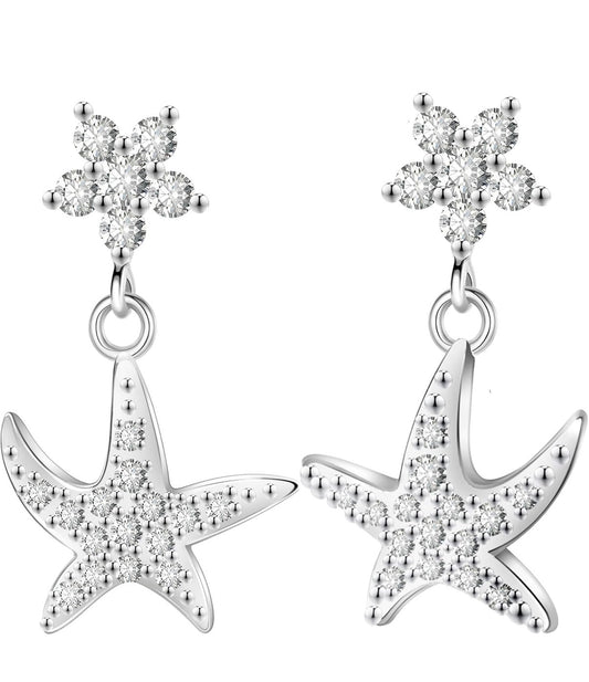 Moissanite StarFish Earrings D Color VVS1 Clear Moissanite Earrings 18K Gold Plated 925 Sterling Silver