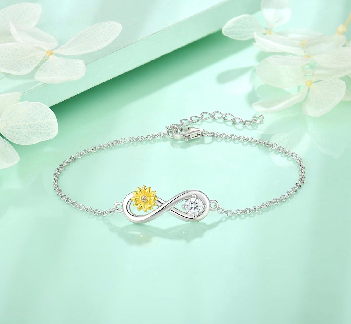925 Sterling Silver Sunflower Bracelet Adjustable Infinity