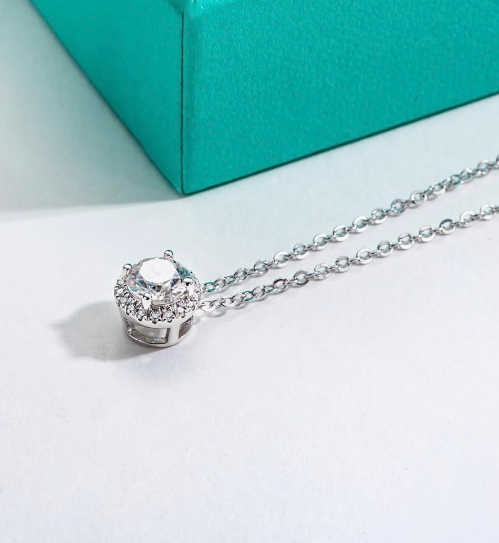 Moissanite Halo Necklace 925 Sterling Silver Infinity Necklace for Women Wife Her  Pendant, D Color, VVS1