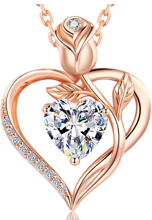 1.2CT Rose Heart Moissanite Necklace for Women Jewelry D Color VVS1 S925 Sterling Silver 18K Rose Gold Plated