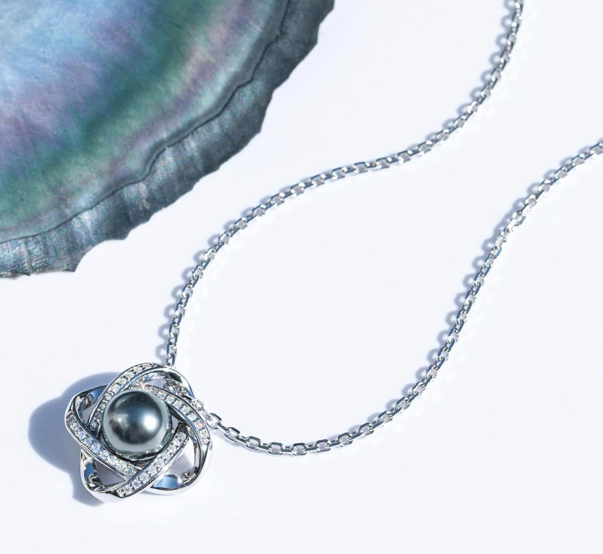 Genuine Tahitian Black Pearl with Moissanite Heart Pendant Necklace Black Pearls Sterling Silver