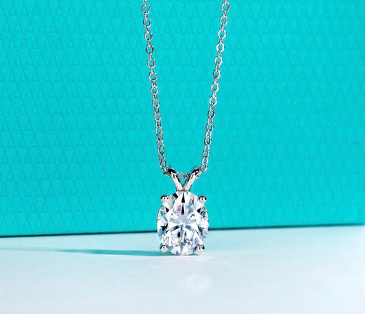 Moissanite Oval Cut Pendant Necklace 5CT D Color VVS1 925 Sterling Silver