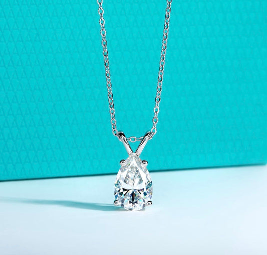 Moissanite Pear Cut Pendant Necklace 5CT D Color VVS1 925 Sterling Silver