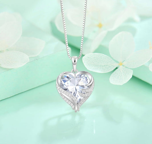 Angel Wings Necklaces for Women, 925 Sterling Silver Love Heart Pendant