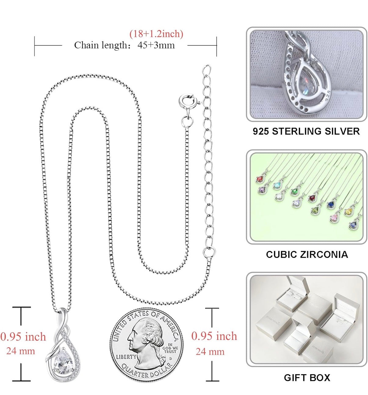 Infinity Teardrop Pendant Necklace for Women 925 Sterling Silver