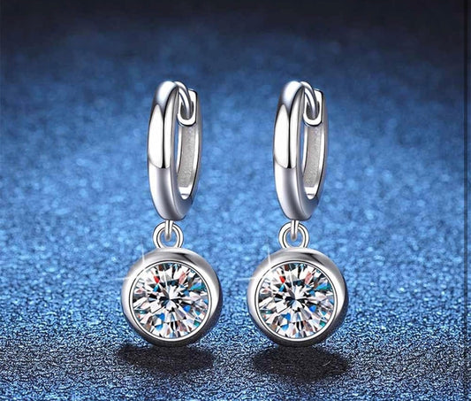 1Ct Moissanite Drop Hoop Earrings for Women 925 Sterling Silver, 1ct D Color VVS1