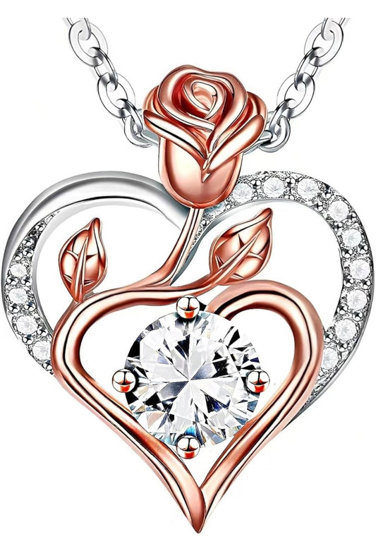 Sterling Silver 0.7 CT Moissanite Heart Necklace with Rose Gold