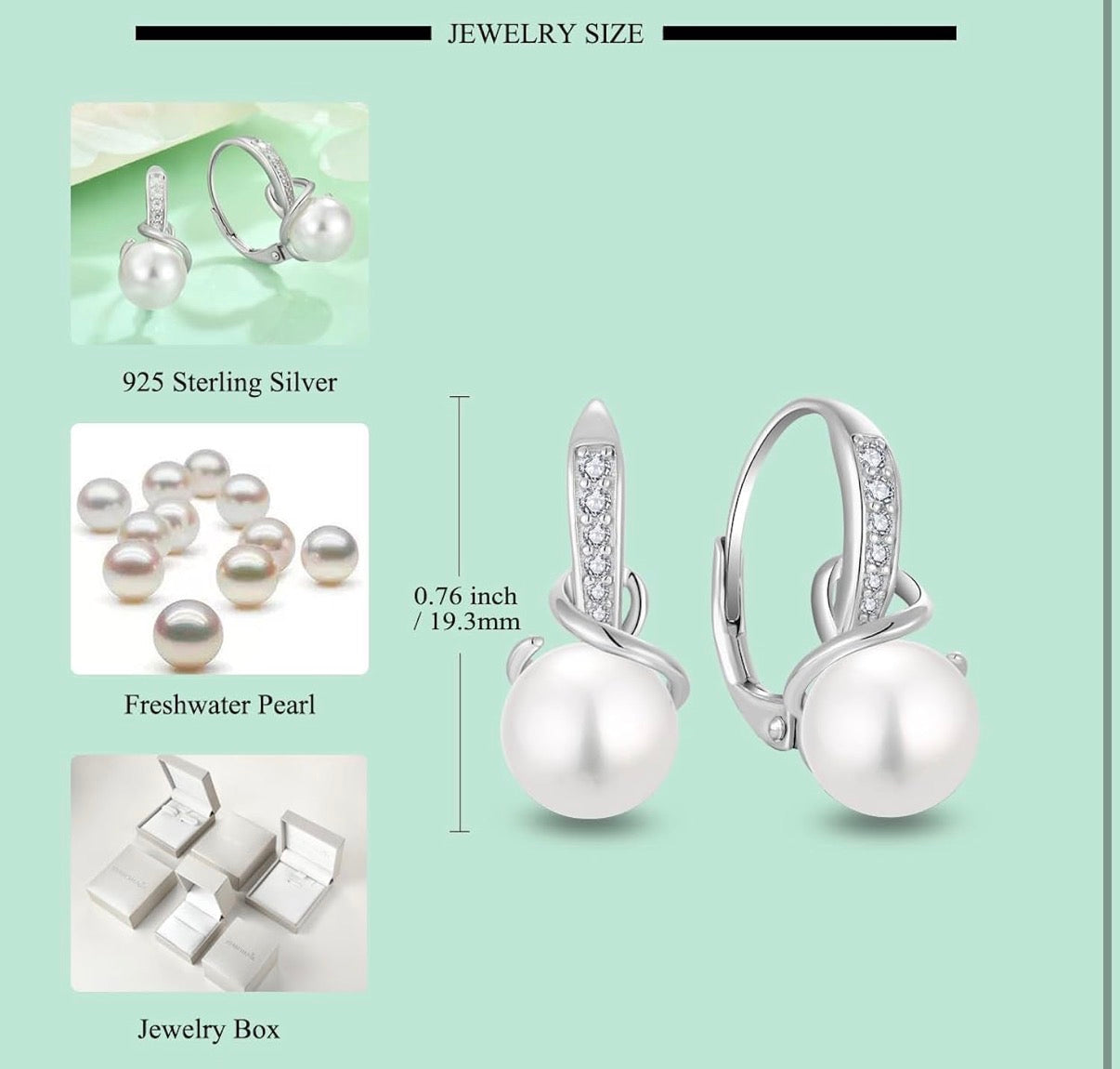 Pearl Leverback Earrings 925 Sterling Silver
