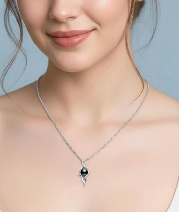 Tahitian Black Pearl AAAA 18K Gold Plated Sterling Silver Pendant Necklace for Women