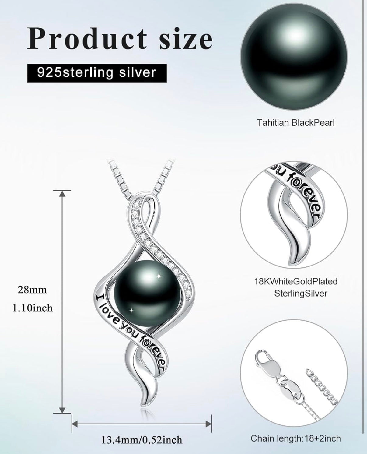 Tahitian Black Pearl AAAA 18K Gold Plated Sterling Silver Pendant Necklace for Women