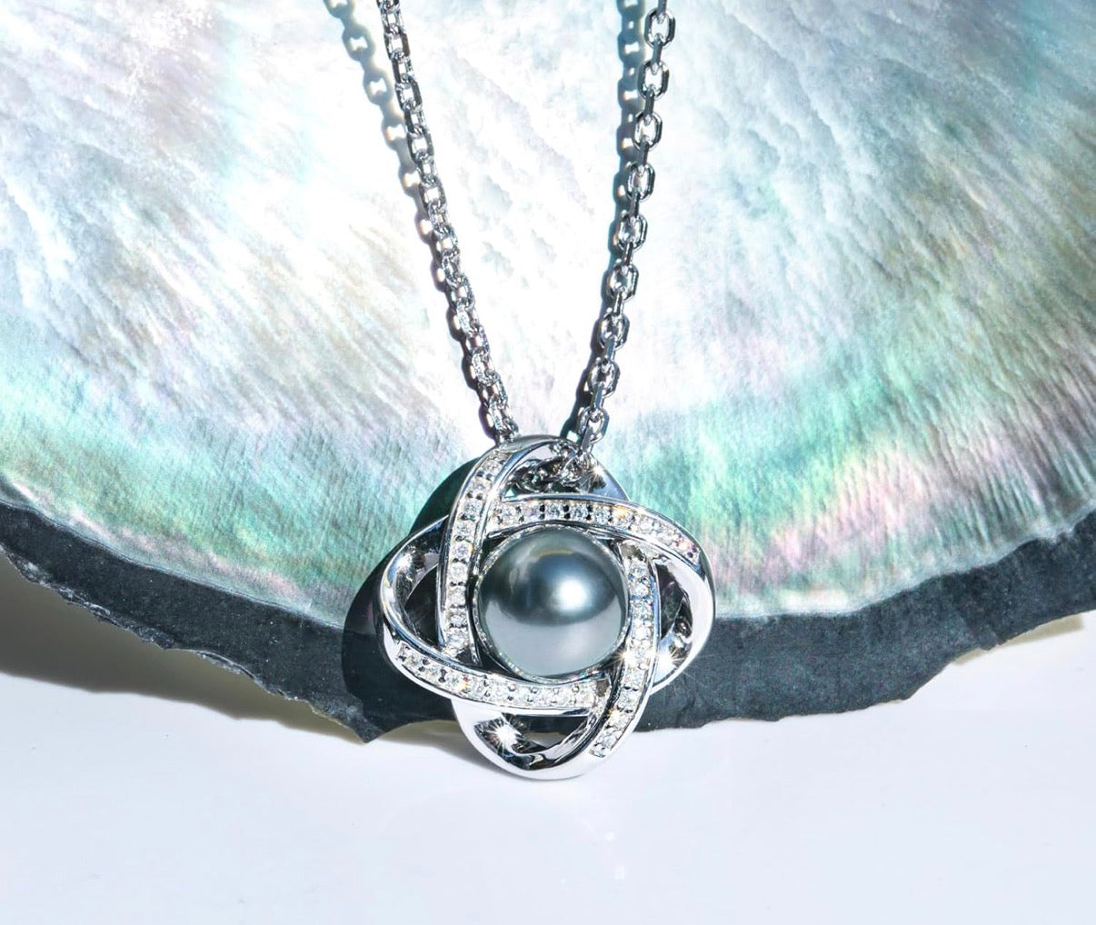 Genuine Tahitian Black Pearl with Moissanite Heart Pendant Necklace Black Pearls Sterling Silver