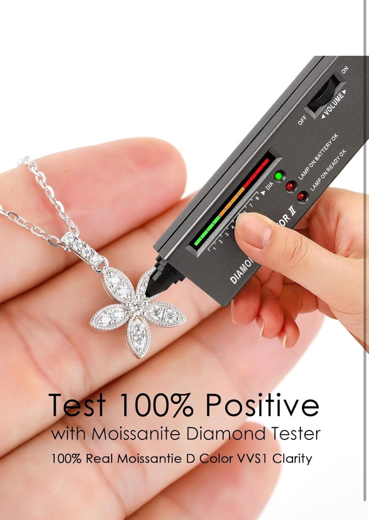 Flower Moissanite Pendant Necklace for Women, D Color VVS1 925 Sterling Silver Plated 18k White Gold 20 Inches Chain