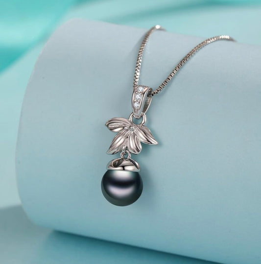 Tahitian Black Pearl AAAA 18K Gold Plated Sterling Silver Pendant Necklace for Women