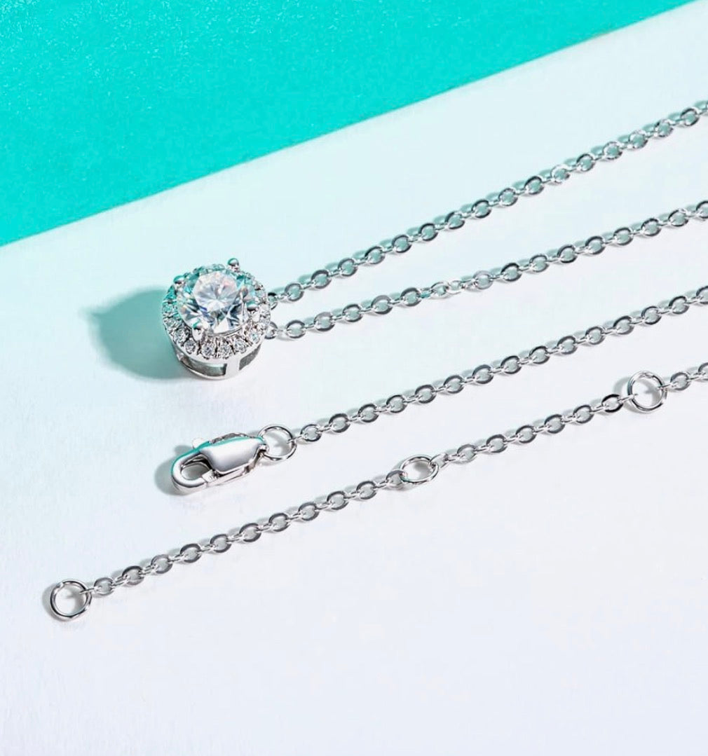 Moissanite Halo Necklace 925 Sterling Silver Infinity Necklace for Women Wife Her  Pendant, D Color, VVS1
