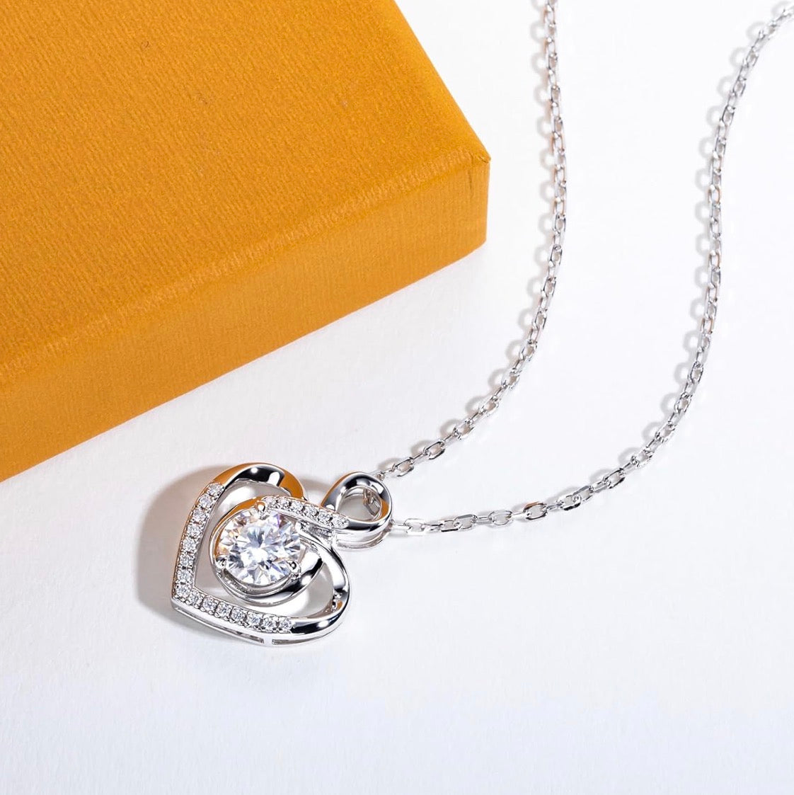 Pendant Love Necklace for Women 2 Ct Center Stone D Color VVS1 Clarity Round Brilliant Cut 925 Sterling Silver