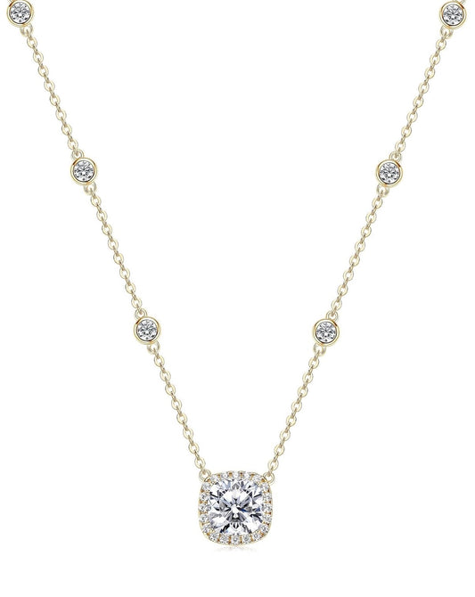 2.5CT Moissanite Pendant Necklace Gold Color Cushion Cut D Color VVS1 925 Sterling Silver Halo Pendant.