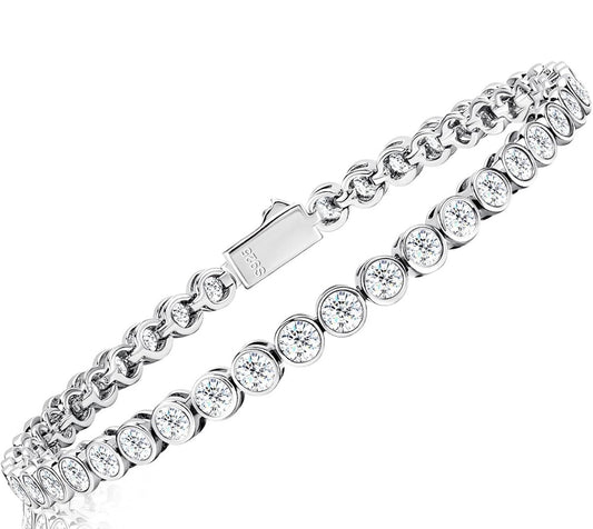 Moissanite Tennis Bracelets for Women White Gold Plated 925 Sterling Silver Round Chain Sparkling 3mm Diamond VVS1 D Color Solitaire.