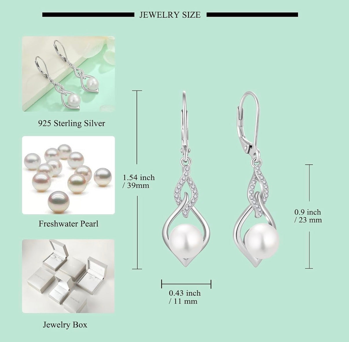 Pearl Dangle Drop Earrings 925 Sterling Silver