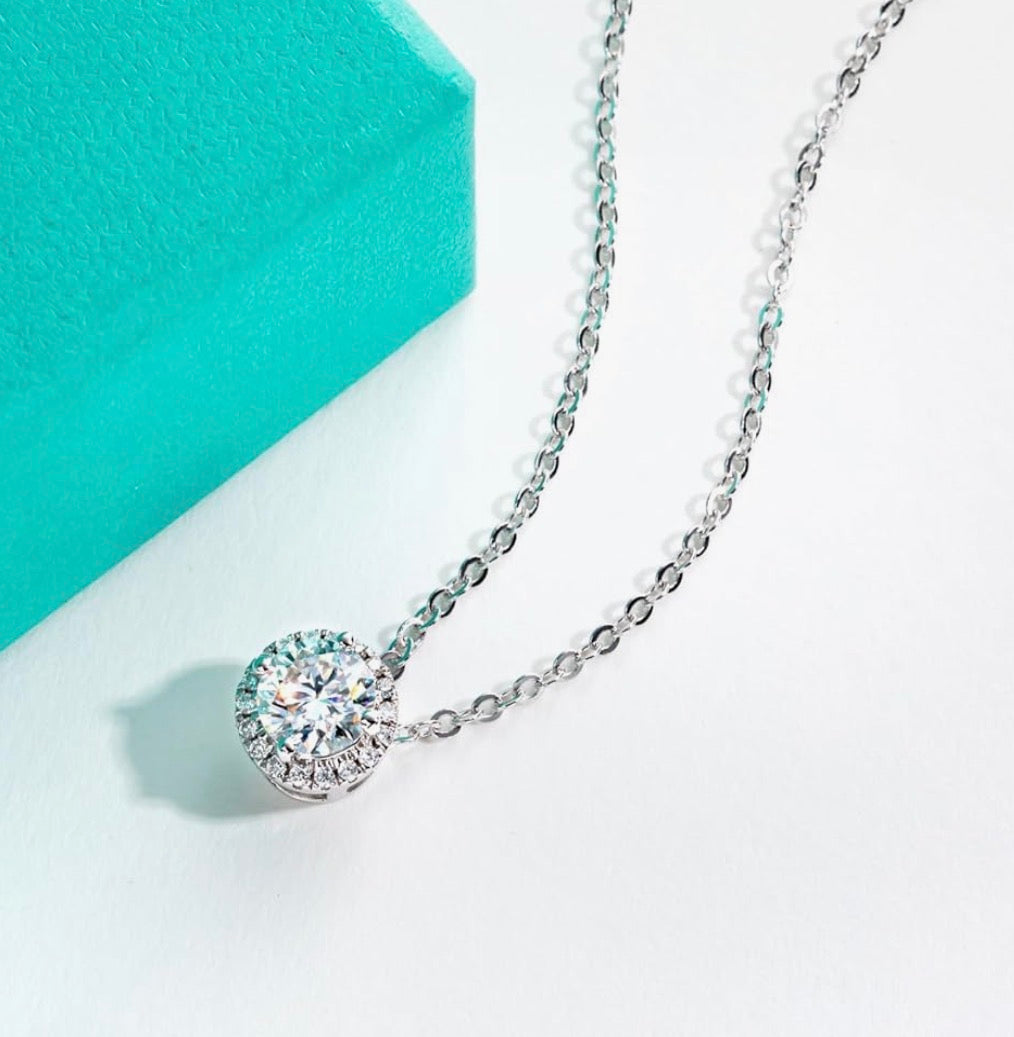 Moissanite Halo Necklace 925 Sterling Silver Infinity Necklace for Women Wife Her  Pendant, D Color, VVS1