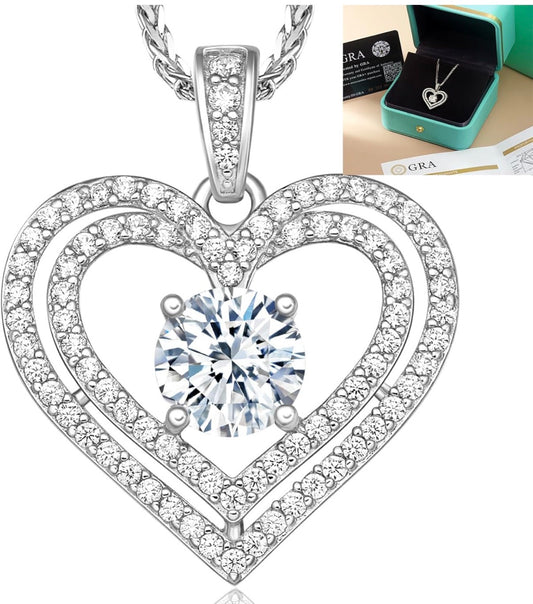 Moissanite Heart Pendant Necklace Lab Created Diamond 18K Gold Plated 925 Sterling Silver D Color VVS1 Clarity