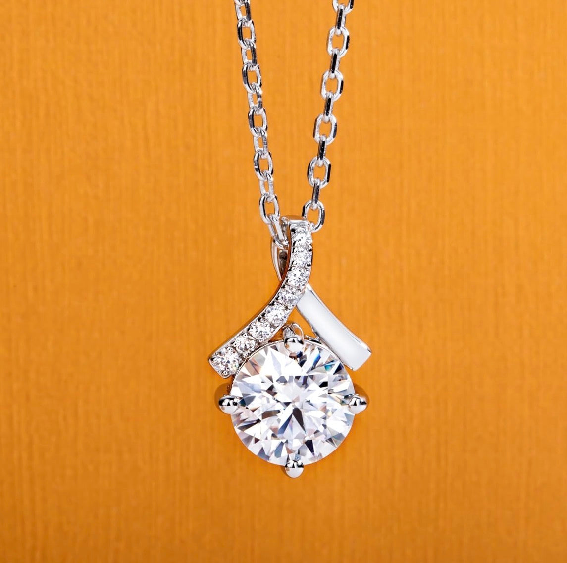 Pendant Ribbon Necklace for Women 2 Ct Center Stone D Color VVS1 Clarity Round Brilliant Cut 925 Sterling Silver
