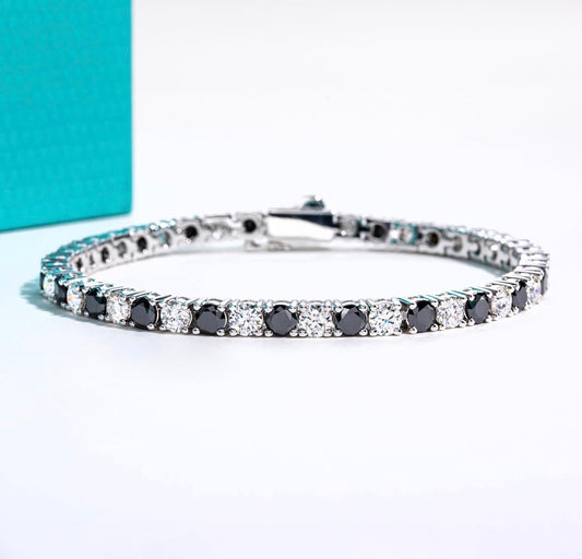 Moissanite Tennis Bracelet 13.8cttw D Color VVS1 925 Sterling Silver 4MM Black and White Alternating size 6.5 cm to 7.5 cm Bracelet