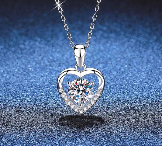 Beautiful 1 .0 Carat Moissanite Heart Cut Pendant Necklace for Women, D Color VVS Clarity