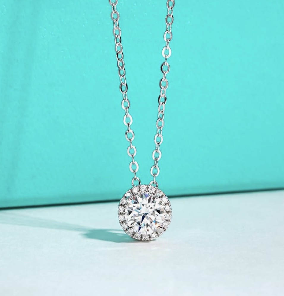 Moissanite Halo Necklace 925 Sterling Silver Infinity Necklace for Women Wife Her  Pendant, D Color, VVS1