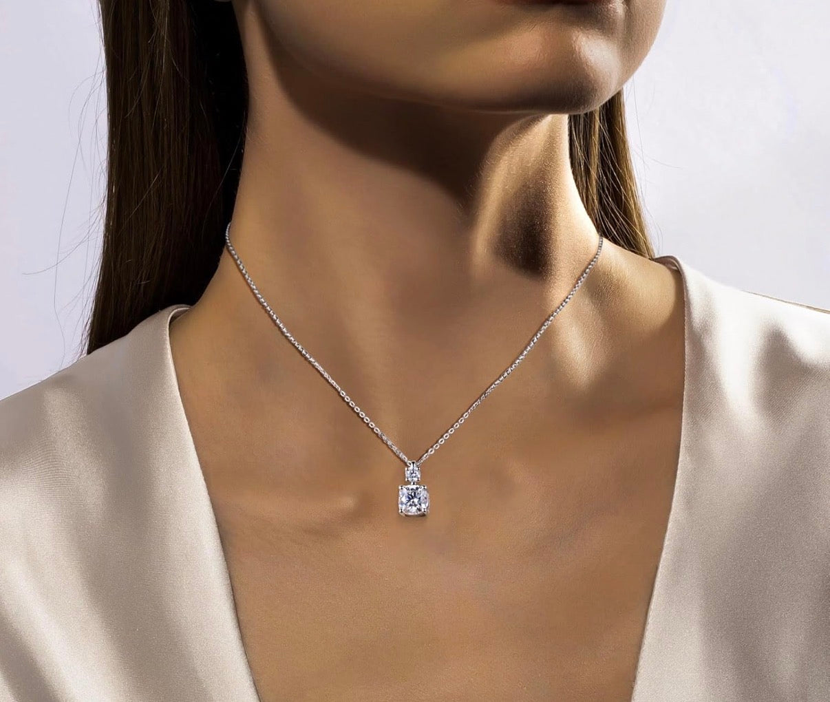 Cushion Cut 2 Ct Moissanite Pendant Necklace D Color VVS1 925 Sterling Silver