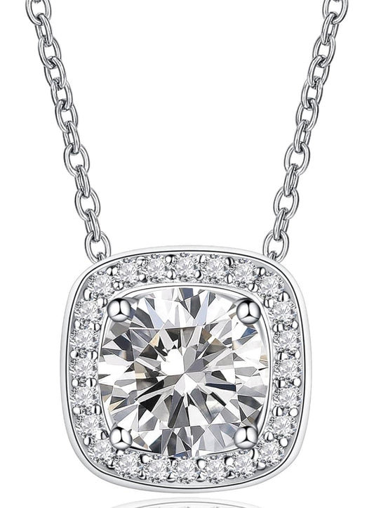 Moissanite Solitaire Pendant Necklaces for Women Sterling Silver with 18K White Gold Plated 1 Carat D Color VVS1 Clarity Mossanite