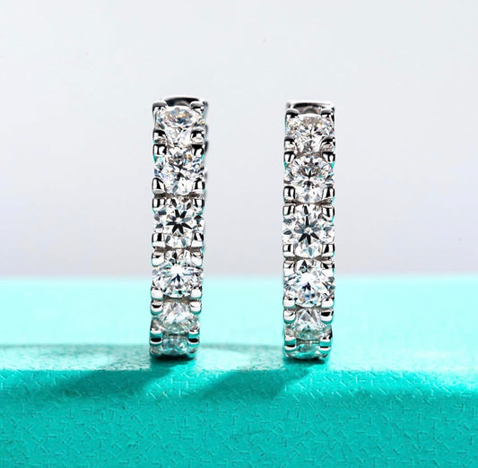 Moissanite Hoop Earrings 2 D Color VVS1 925 Sterling Silver 3/4mm Moissanite Huggie Piercing Earrings with Certificate