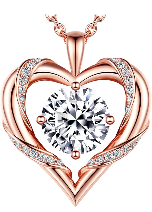 2 Ct Moissanite Heart Necklaces for Women, 18K Gold Plated Romantic Pendant 925 Sterling Silver Jewelry