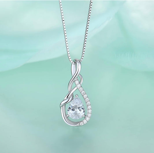 Infinity Teardrop Pendant Necklace for Women 925 Sterling Silver