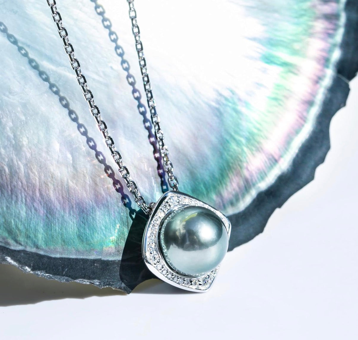 Genuine Tahitian Black Pearl with Moissanite Heart Pendant Necklace Black Pearls Sterling Silver