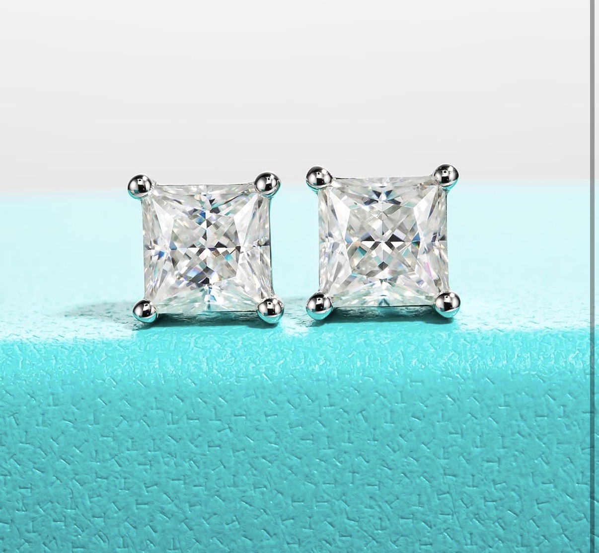 4 Carats Post Princess Cut Moissanite Stud Earrings for Women, D Color VVS1 925 Sterling Silver Earrings