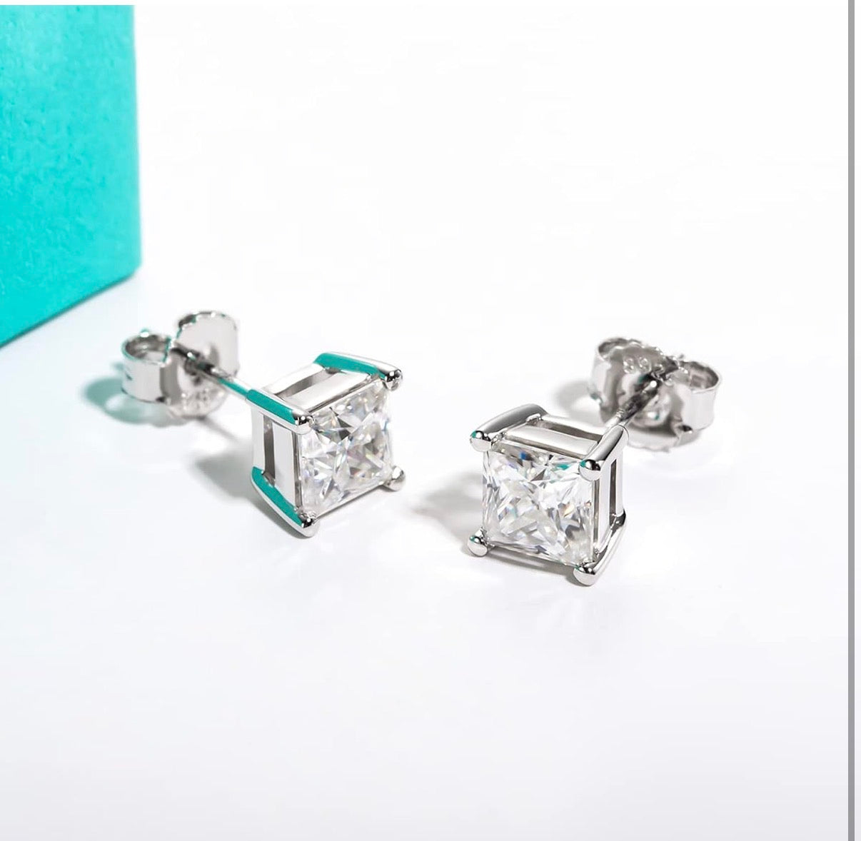4 Carats Post Princess Cut Moissanite Stud Earrings for Women, D Color VVS1 925 Sterling Silver Earrings