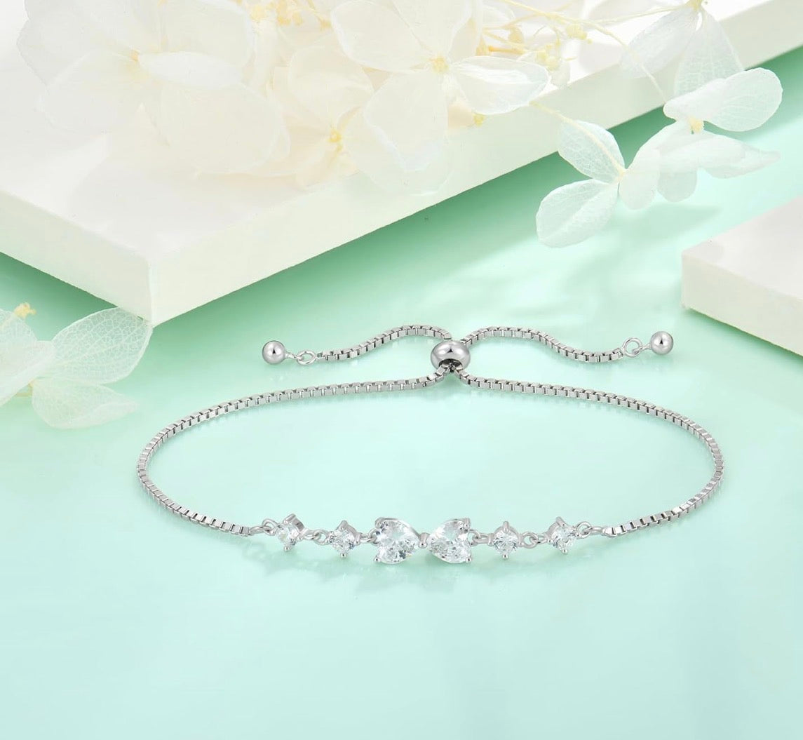 Heart Bracelet for Women 925 Sterling Silver Adjustable