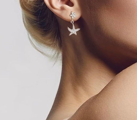 Moissanite StarFish Earrings D Color VVS1 Clear Moissanite Earrings 18K Gold Plated 925 Sterling Silver