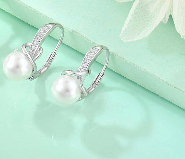 Pearl Leverback Earrings 925 Sterling Silver